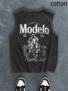 Men's Regular Fit Cartoon Cowboy & Letter Print Tank Top, Casual Comfy Breathable Sleeveless Top for Summer, Fashion Men's Clothes for Daily Wear, Aesthetic