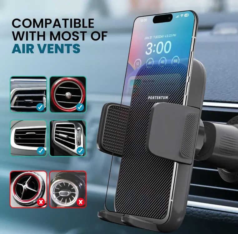 Car Phone Holder, Air Vent Phone Mount - 360° Rotation, One Button Release 5