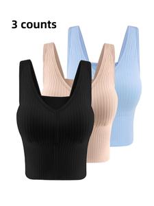 Women's Solid Backless Bra with Removable Chest Pad, Casual Comfort and Fit Rib Wireless Lingerie for Daily Wear, Softness Lingerie for All Seasons