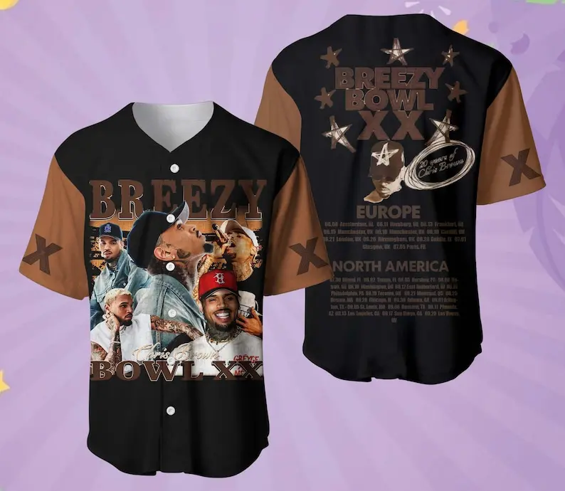 Chris Brown Breezy Bowl Tour Baseball Jersey, Breezy Bowl XX 2025 T-Shirt, Chris Brown Concert Shirt, Breezy Bowl Fan Gear 0