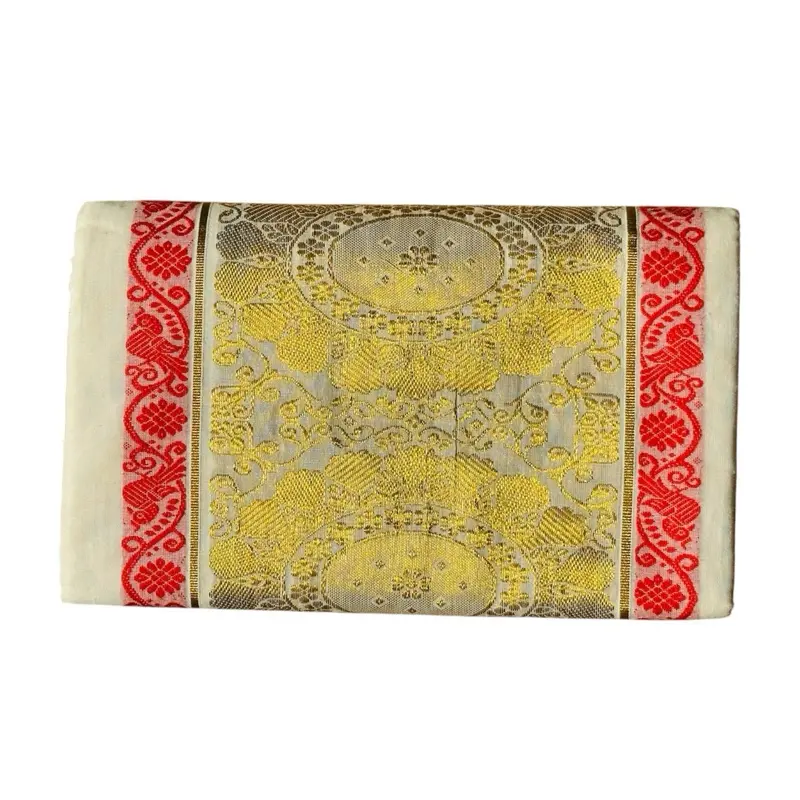 Kerala Saree with Pallu Embroidery in Red and Gold for Women - Best for Onam Vishu - Asian, Womenswear