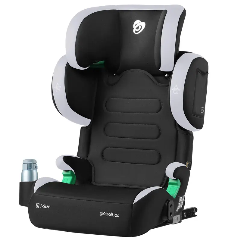 globalkids i-Size High Back Booster Car Seat, Group 2/3 ISOFIX Toddler Car Seat, with Cup Holder, Adjustable Headrest/Backrest/Width, 3–12 Years, 15-36 kg, 100cm-150cm, Black 0