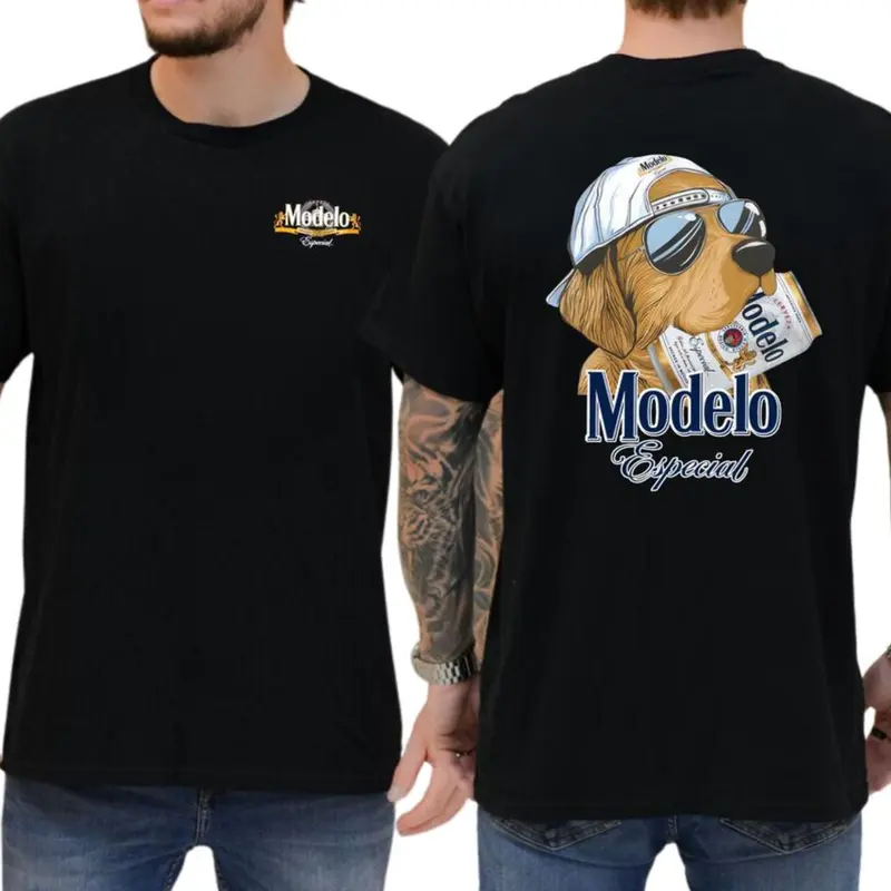 Men's ModeIo Dog Beer T-Shirt, ModeIo Golden Dog Hunting Shirt, Cotton Top Menswear, Short Sleeve Unisex Shirt, Gift For Dog Lovers 2