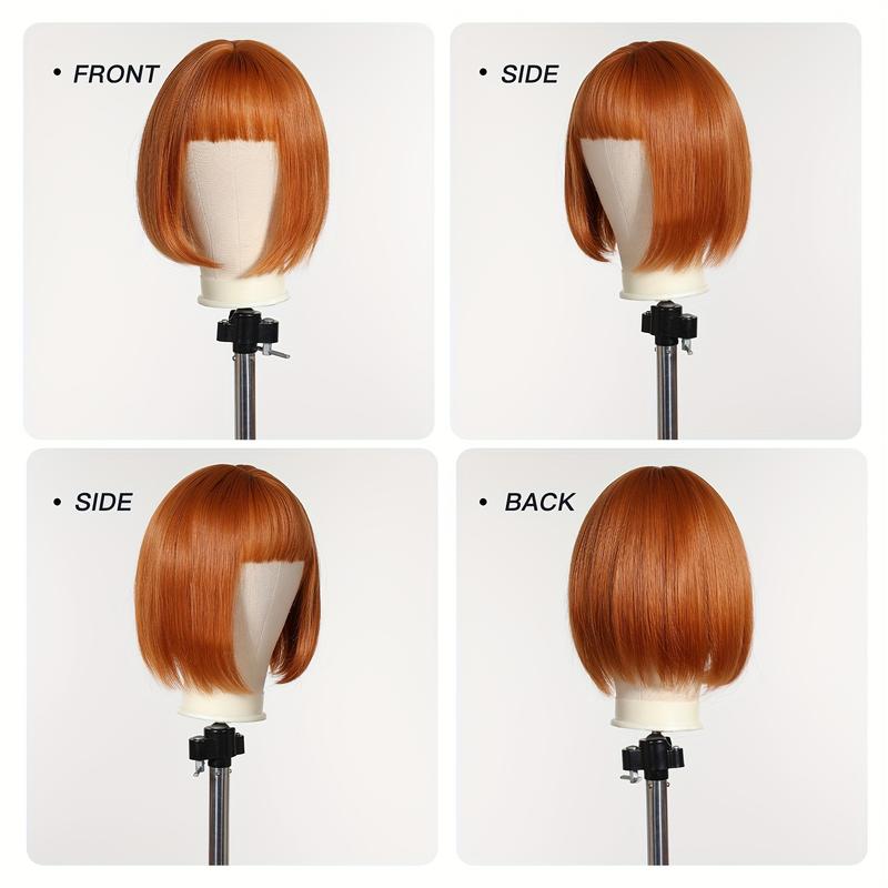Chic 30.48cm Orange Short Bob Wig for Women - Beginner-Friendly, Heat Resistant Synthetic Hair with Bangs for Daily Wear & Cosplay 6