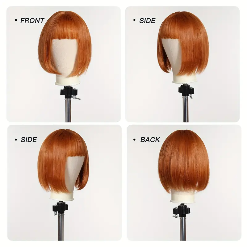 Chic 30.48cm Orange Short Bob Wig for Women - Beginner-Friendly, Heat Resistant Synthetic Hair with Bangs for Daily Wear & Cosplay 6