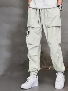 Men's Solid Color Drawstring Waist Cargo Pants, Loose Casual Quick Drying Slant Pocket & Drawstring Pocket Design Jogger Pants for Spring & Fall, Fashion All-Match Men's Bottoms for Daily Wear