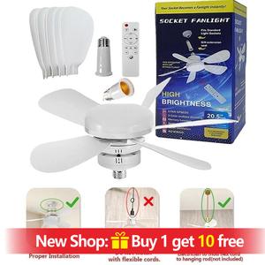 20.5" Socket Ceiling Fan Light, Tool-free Installation, Energy-saving Night Light, Three Wind Speeds 3000K-6000K, E27 Screw Base Convenient To Install, for Bedroom, Living Room, Kitchen & Office