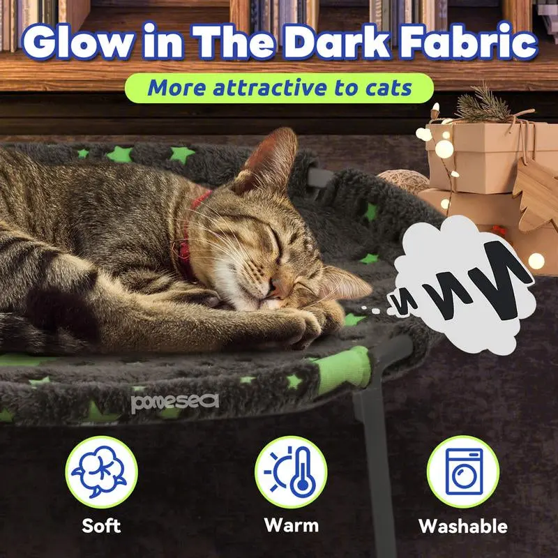 POMESEA Napping Spot,Desk & Floor Cat Hammock,Soft Elevated Pet Bed for Dogs & Cats, Glow in the Dark,Raised Cozy Hammock,Cat Lounge Furniture 3