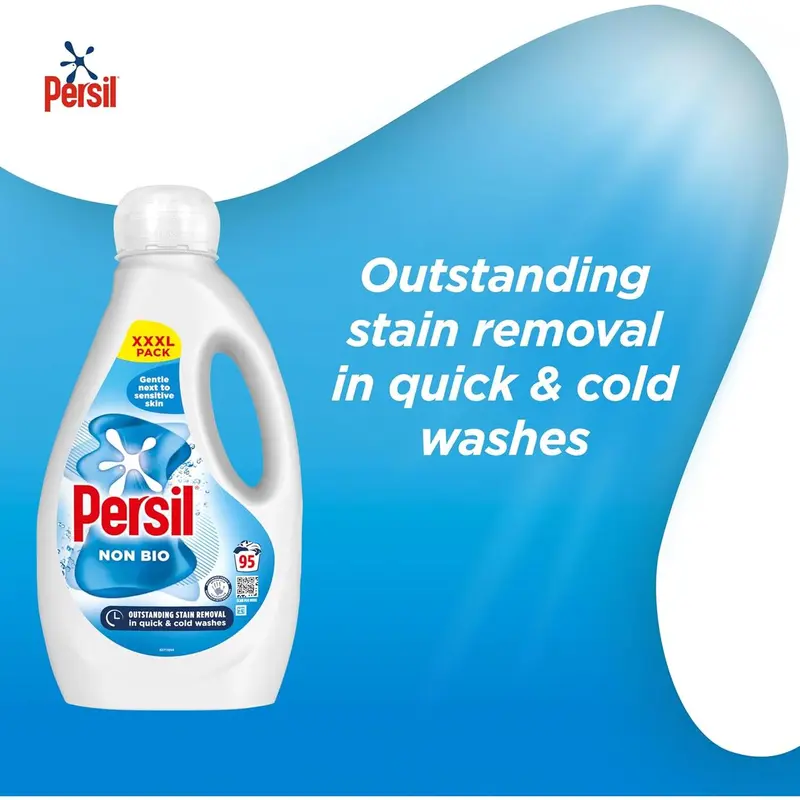 Persil Non Bio Laundry Washing Liquid Detergent outstanding stain removal in quick & cold washes tough on stains, gentle next to sensitive skin 95 washes (2.565 L) 2