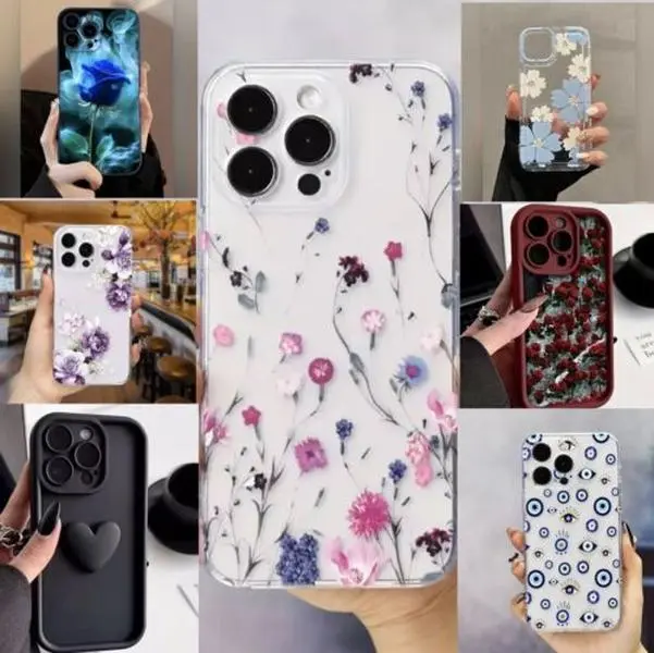 Case For iPhone 16 15 14 Max Plus 12 Shockproof Love Heart &Flower Pattern Cover