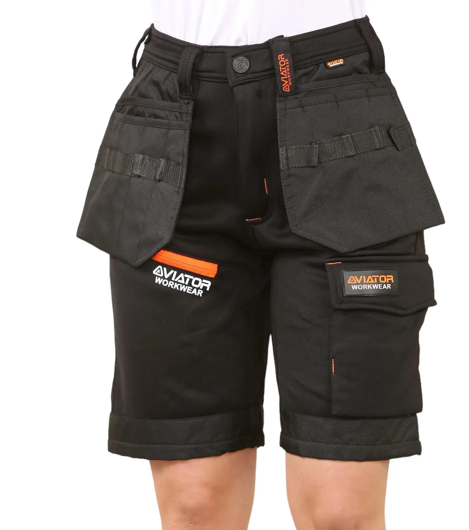 AVIATOR Men's Black Cargo Shorts – Lightweight Quick-Dry Polyester, Multi-Pocket Outdoor Work Shorts with Adjustable Waistband for Hiking, Travel & Casual Wear