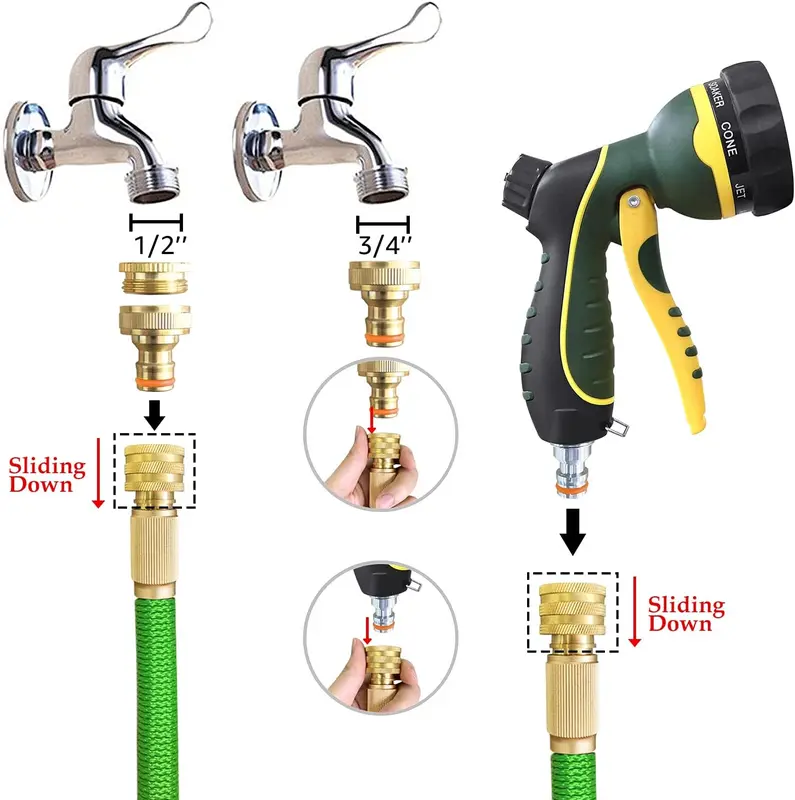 NGreen Expandable Garden Hose Pipe - Strength Durable Fabric and 12-Layer Latex Inner Tube, Lightweight Easy Storage Kink Free Water Hose, Leakproof Solid Brass Fittings with Nozzle 75FT/22M 2
