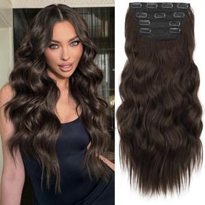 Wireless Wearable Crimped Wigs 16-20-24 Inch Clip-In Natural Curly Hair Extensions 4-Piece Set Women’s Long Black Wavy Wig Heat Resistant up to 180°C Glueless Easy to Wear Fashionable Hairpieces for Daily Use and Parties glueless  install