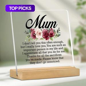 Floral & Letter Pattern Acrylic Desk Plaque, Thank You Gift for Mom, Desktop Decorative Ornament for Home Office, Room Decor, Home Decor #TOP PICKS