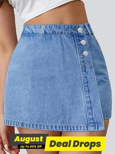 Women's Button Fly Denim Shorts, Basic Minimalist Street Fashion Denim Shorts for Daily Outdoor Wear, Ladies Bottoms for Summer, High Waisted Shorts, Womenswear, Jean Shorts, Streetwear, Casual Slim Fashionable Shorts
