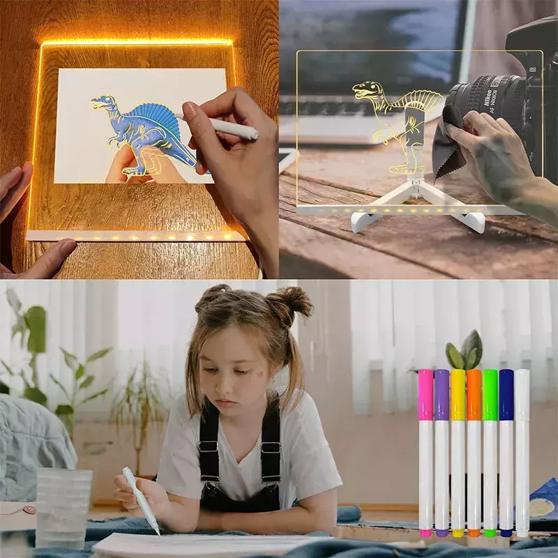 LED Note Board with Colors, Acrylic Dry Erase Board with 7 Pens for Home Office 7