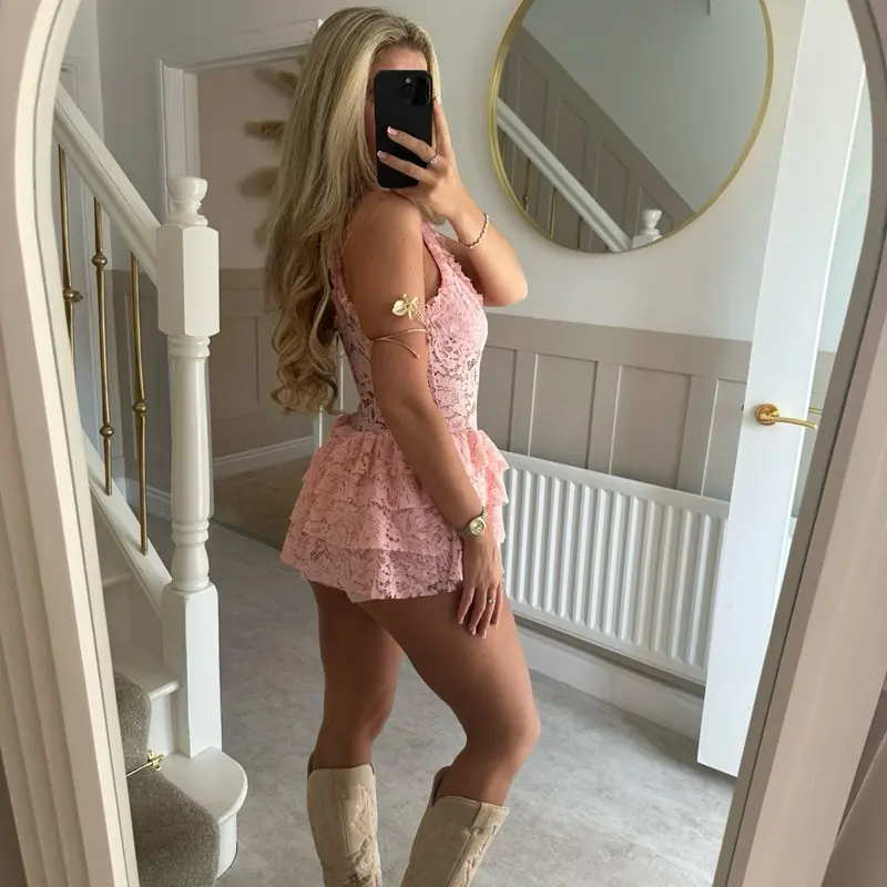 Ruffled Lace Detail Frill Playsuit 7
