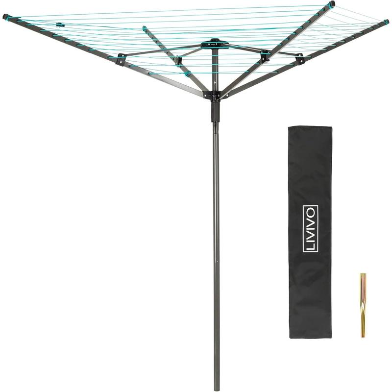 Outdoor Garden 4 Arm 45m folding Rotary Washing Line Clothes Airer Dryer with Free Ground Spike and Cover (Charcoal) 0