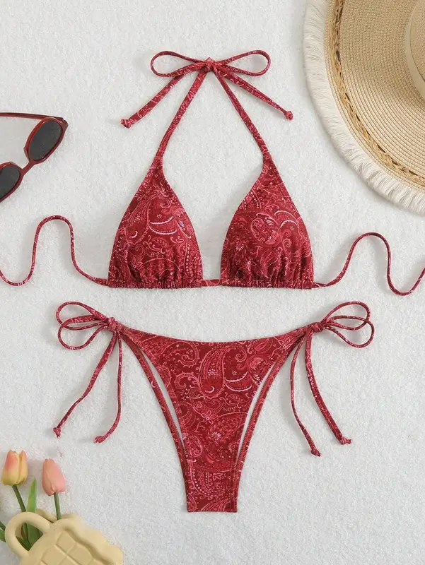 Backless Halter Bikini Set – Printed Two-Piece Swimwear for Summer Beach Days 6
