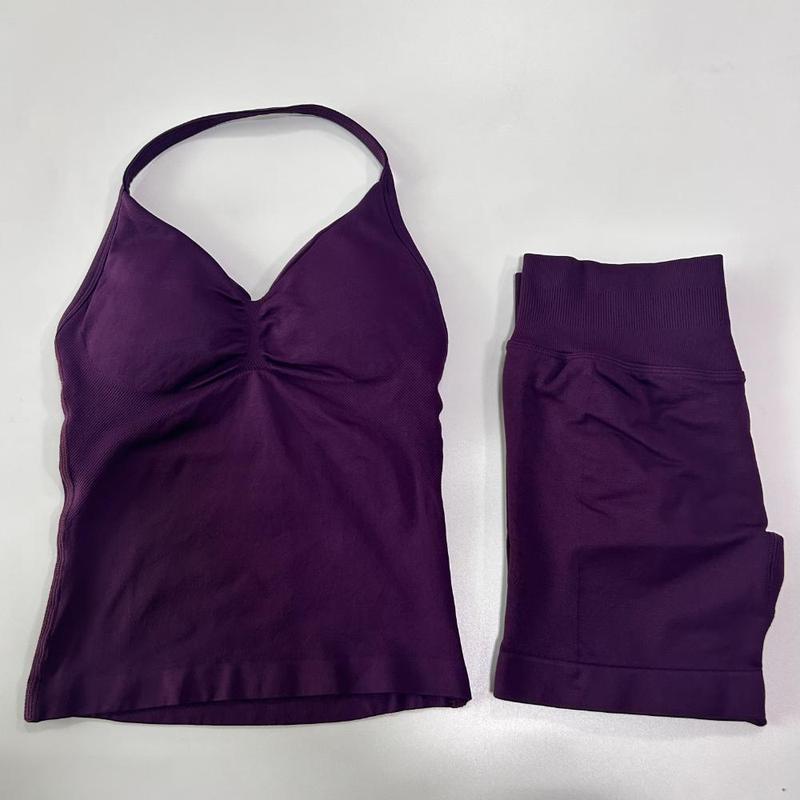 2Pcs  Gym Set Women Backless Tank Tops High Waist Scrunch Seamless Shorts Gym Suit Fitness Clothes Activewear Workout Sets 8