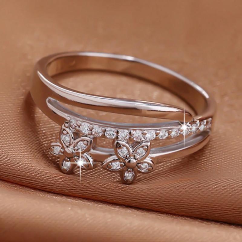 Simple flower and stone decorated ring, suitable as a holiday gift, suitable for daily wear, parties, holiday gifts 1
