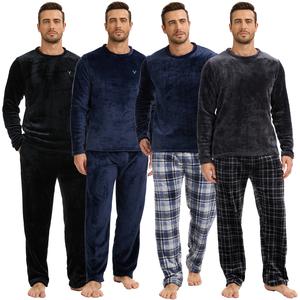 Mens Fleece Pyjama Set Heavy Fleece Cosy Long Sleeve T-shirt & Bottom Pants Sleepwear Loungewear Nightwear for Men Soft Top & Trousers Size S-XL