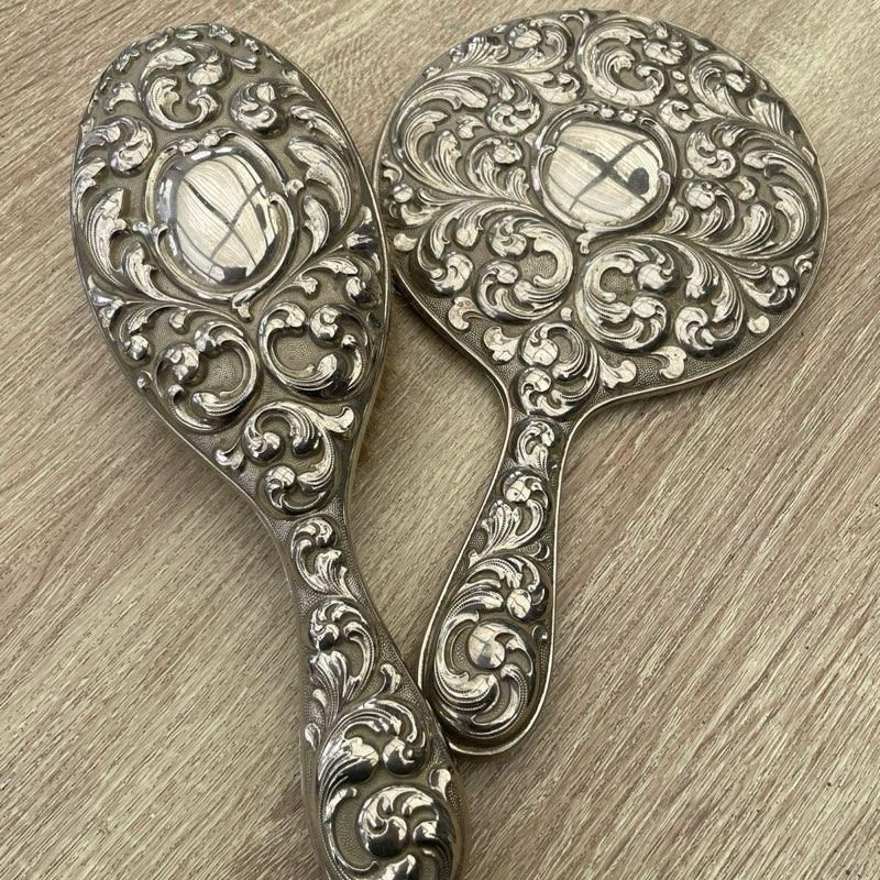 Vintage Plated Brush & Mirror for Makeup and Personal Care 1