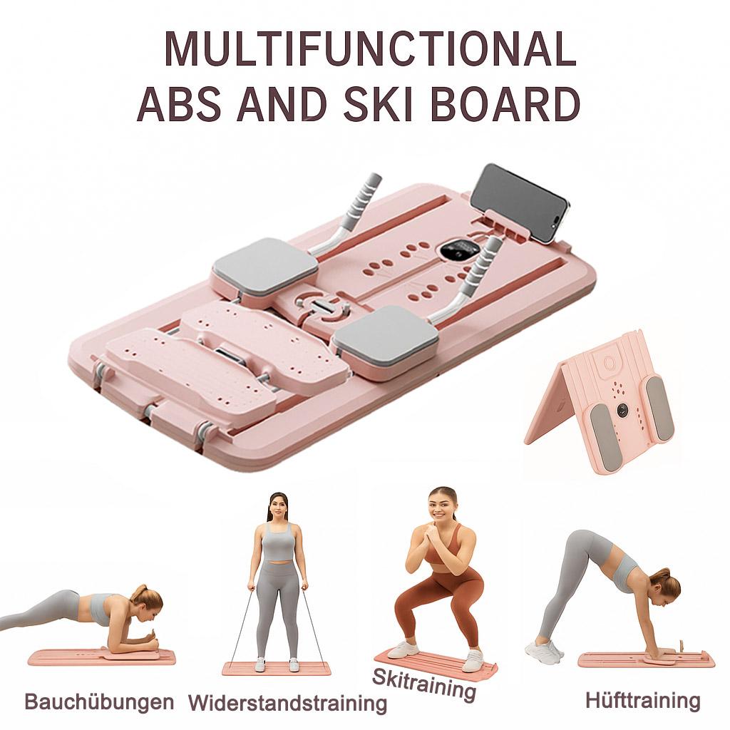5-in-1 Faltbares Pilates-Board mit Skitrainingsfunktion, Widerstandsbändern und Bauchmuskelrad – Kompaktes, rutschfestes Fitnessgerät für zu Hause_voghion.com