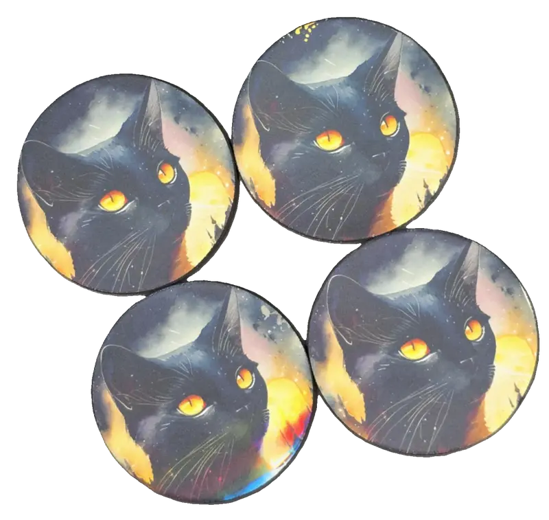 Assorted sets of 4 gothic designed coasters rose skulls design, witches cat design, grim reaper design and fly bats design 3