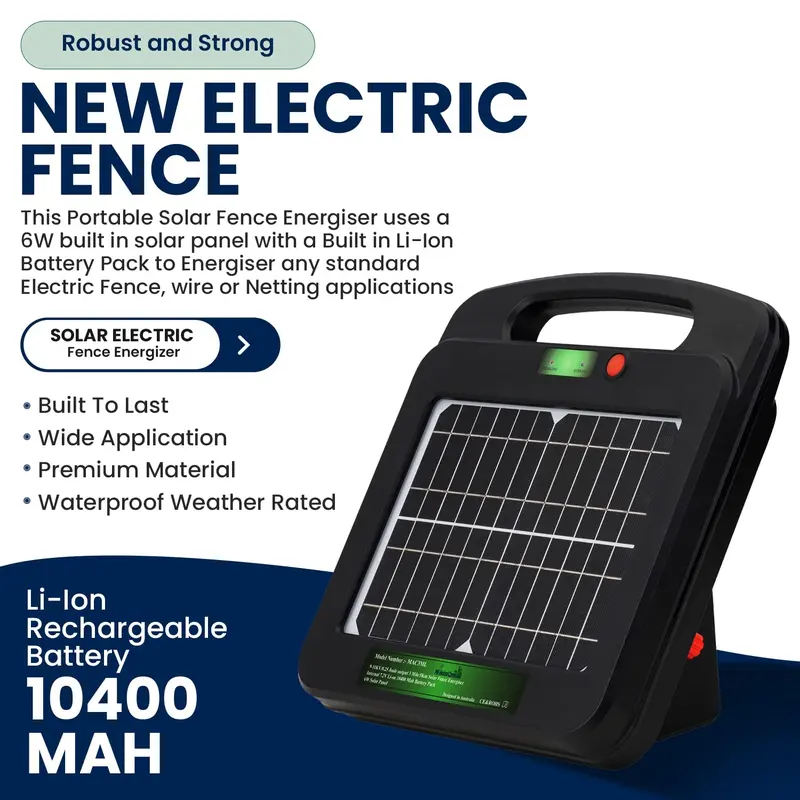 My Animal Command Solar Powered Electric Fence Charger 5 Km 0.25 Joules Output (9-11KV) Electric Fence Energizer Containment & Protection of Livestock, Horses, Cattle Sheep, Pets Easy Installation 1