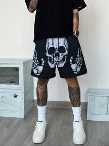 Men's Skull Graphic Print Drawstring Waist Shorts, Regular Fit Street Fashion Casual Breathable Comfortable Pocket Shorts for Summer, Trendy Men's Bottoms for Daily Wear