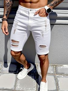 Men's Solid Ripped Denim Shorts, Casual Comfy Breathable Shorts for Daily Wear, Fashion Men's Bottoms for All Seasons, Cotton