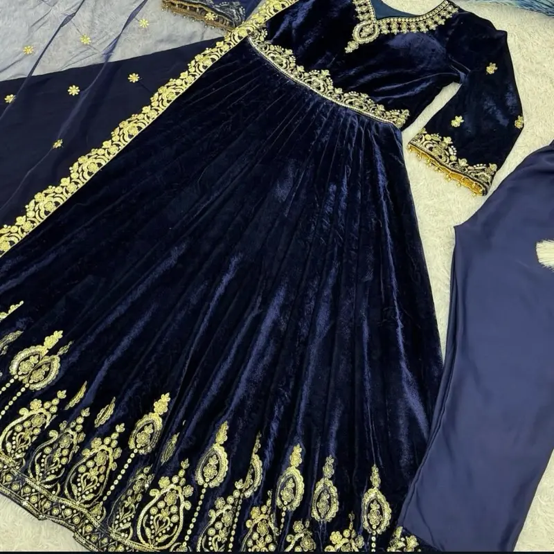 Navy Blue Velvet Dress for Women - Traditional Clothing - Womenswear Velvet Fabric Comfort 2