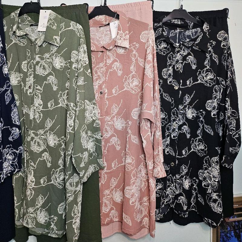 Women's beautiful glittery flower print 2 pc coord set long length size 14/20 1