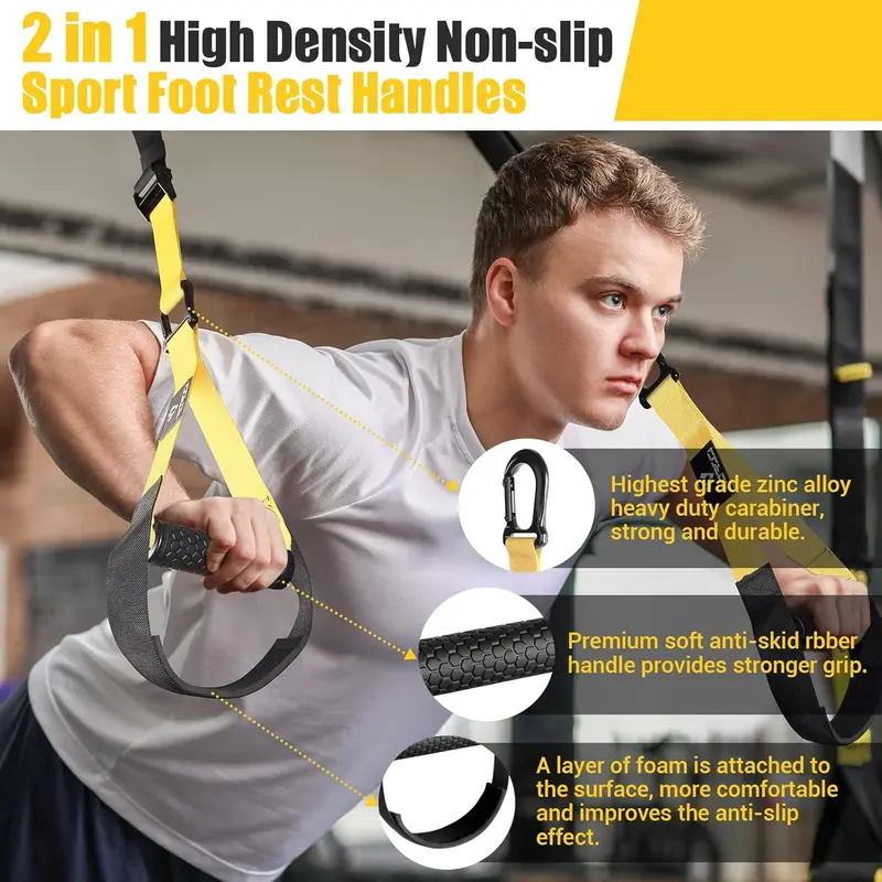 Suspension Trainer, Sling Trainer Set with Door Anchor for a Full Body Workout, Adjustable Sling Trainer for Home with Large Handle Door Anchor Attachment Carry Bag, Exercise Instructions for Homegym 3