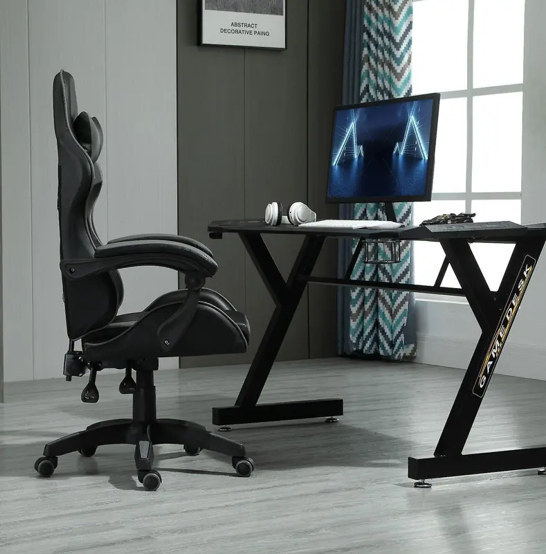 Swivel Gaming Chair Faux Leather A GREYComfortable gaming chair: Equipped with removable headrest pillow and lumbar cushion 2