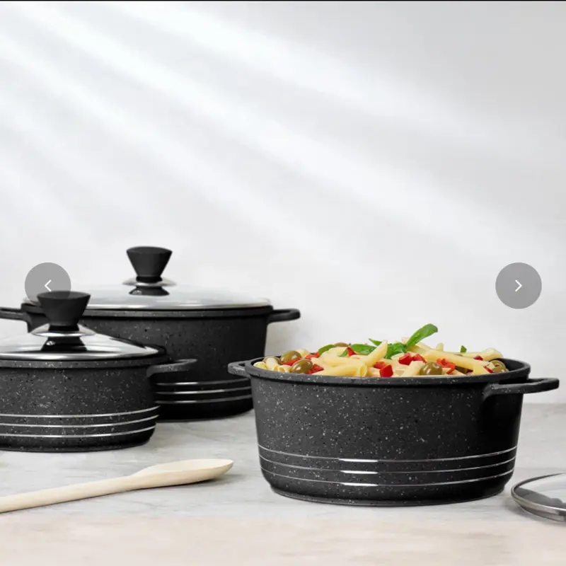 4 Pc Black Marble Laria Pans Set , Perfect for Cooking - Cookware 4