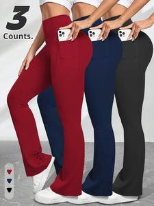 Women's Solid Stretchy High Waist Flare Leg Sports Leggings, Casual Comfy Breathable Bell Bottom Tight Fitting Pants for Yoga Gym Workout, Ladies Sportswear for All Seasons, Flared Yoga Pants, Workout Clothes Women, Breathable Activewear Bottoms