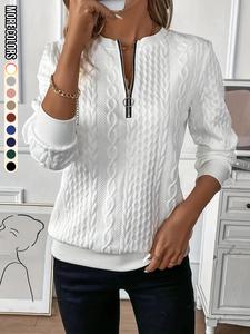 Women's Plain Textured Half Zip Up Sweatshirt, Casual Long Sleeve Round Neck Pullover for Fall & Winter, Ladies Clothes for Daily Wear, Tops