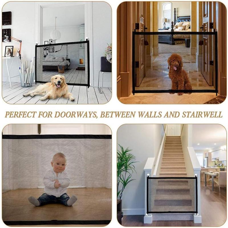 Product Introduction of Gate for Dogs, Portable Folding Safety Stair Gate Safe Guard Isolation Net with Hooks Indoor Pet Dog Mesh Fence, Easy Install Anywhere for Pet Dogs Cats 0