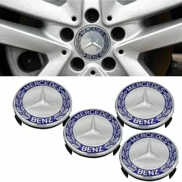 Merc Blue Alloy Wheel Centre Hub Caps x 4  75mm A B C E S M Class ML GLE GLA Benz