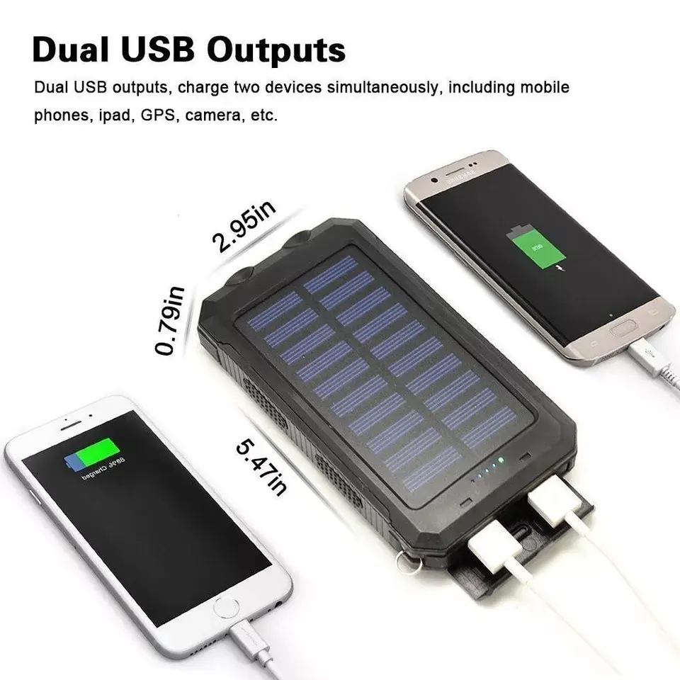 10000000mAh Solar Power Bank Pack Waterproof 2USB LED Battery Charger Phone