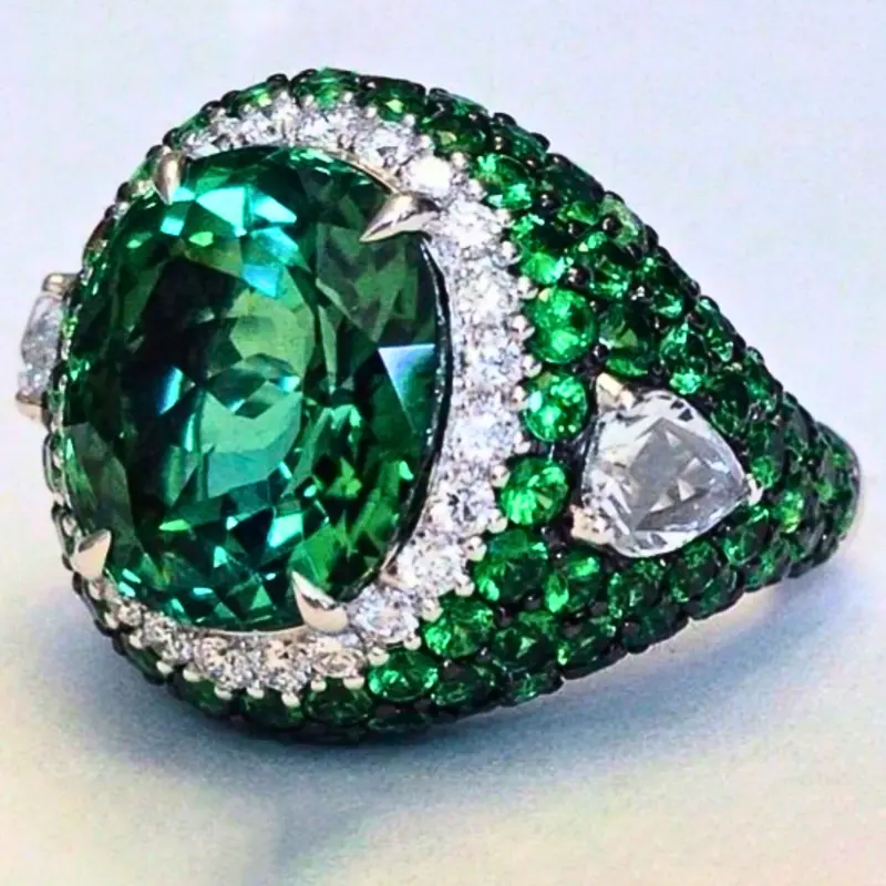 Fashion zinc alloy ring with green round Cubic Zirconia stone for men's business style, party jewelry, wedding ring, engagement ring, exquisite gift for him, husband, father, father's day 7