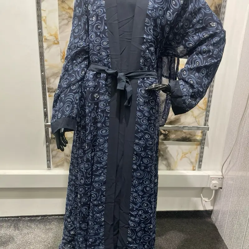3 Piece Abaya - Navy Blue Patterned Design - As Seen in the Image 1