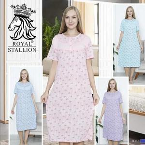 Findfashion Women's Nightwear,100% Cotton ,Floral Printed ,Round Neck,Short Sleeves,Midi Length With Straight Hemline,Soft And Comfortable,Sleep Loungwear