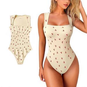 Womenswear Bodysuits Stretchy Underwear Sexy Ribbed Square Neck Sleeveless Stretchy Tank Tops Bodysuits Soft Lady Comfortable