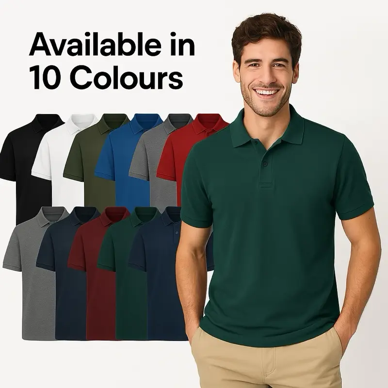 Men's Short Sleeve Classic Polo Shirt Men - Pure Cotton - Sizes XS to 2XL - Versatile Leisure Fashion - Plain Beige Option Available - Jeans, Chinos, Seamless, Shortsleeve