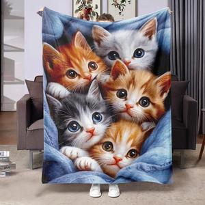 Cute Cat and Dog Pattern Bed Blanket, 1 Count Soft Warm Throw Blanket, Air-conditioned Room Blanket, Warm Nap Blanket for Home Office Outdoor Camping