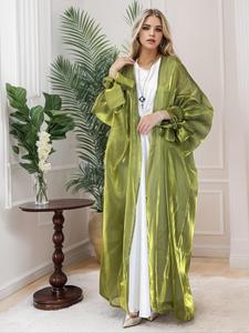 Women's Solid Knot Batwing Sleeve Lightweight Organza Open Front Robe, Elegant Long Sleeve Outerwear for All Seasons, Ladies Clothes for Daily Wear