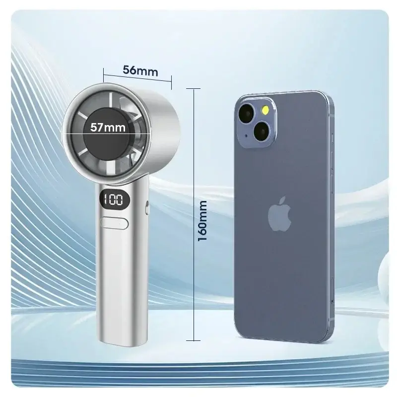 High-Speed Adjustable Handheld Desktop Fan | USB Rechargeable Turbofan with LED Display | Ultra-Quiet, Portable & Powerful | Up to 8H Battery Life | Infinitely Variable Speed Control | Ideal for Office, Travel & Home Use – Silver-Pro 7